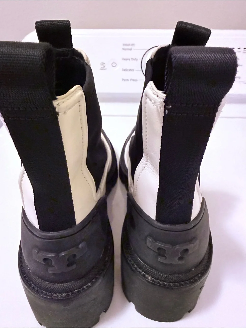 Tory Burch Black and Cream Slip-On Chelsea Boots